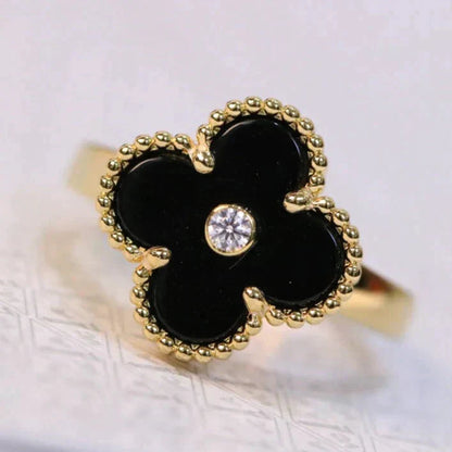 [Liorra]CLOVER ONYX RING GOLD DIAMOND