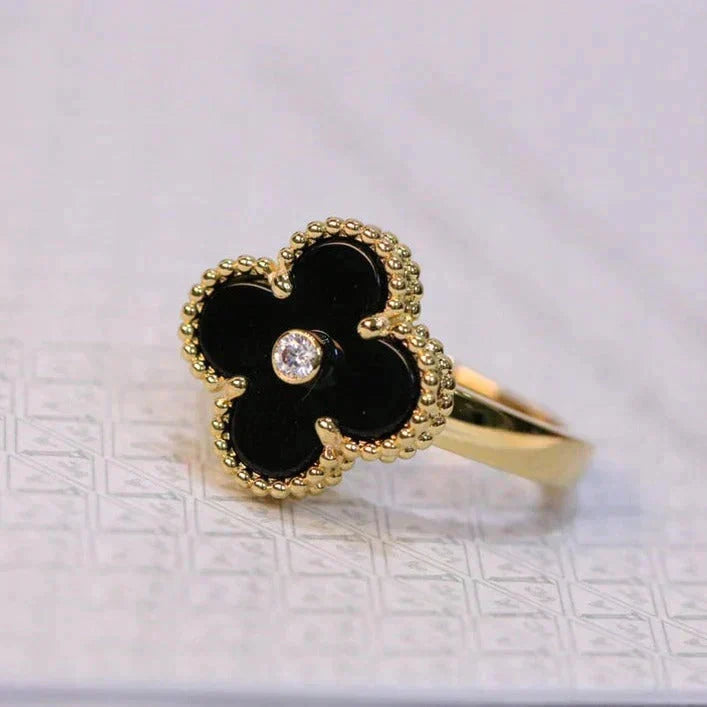 [Liorra]CLOVER ONYX RING GOLD DIAMOND