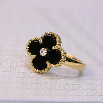 [Liorra]CLOVER ONYX RING GOLD DIAMOND