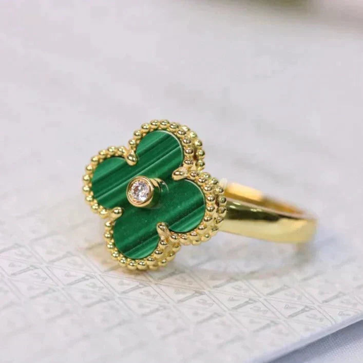 [Liorra]CLOVER MALACHITE RING GOLD DIAMOND