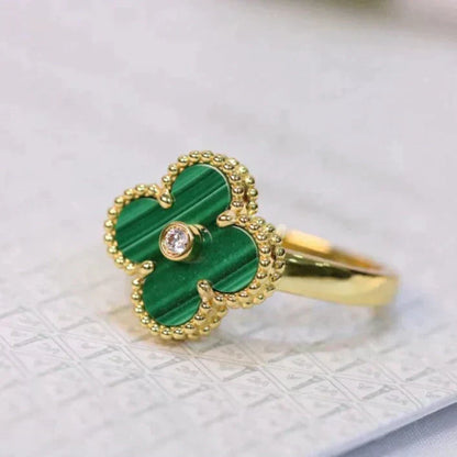 [Liorra]CLOVER MALACHITE RING GOLD DIAMOND