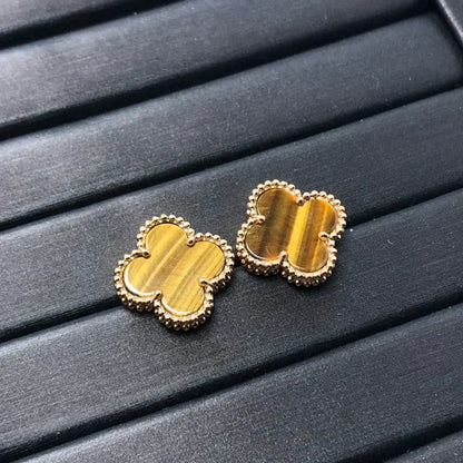 [Liorra]CLOVER MEDIUM 1 MOTIFS TIGER EYE EARRINGS