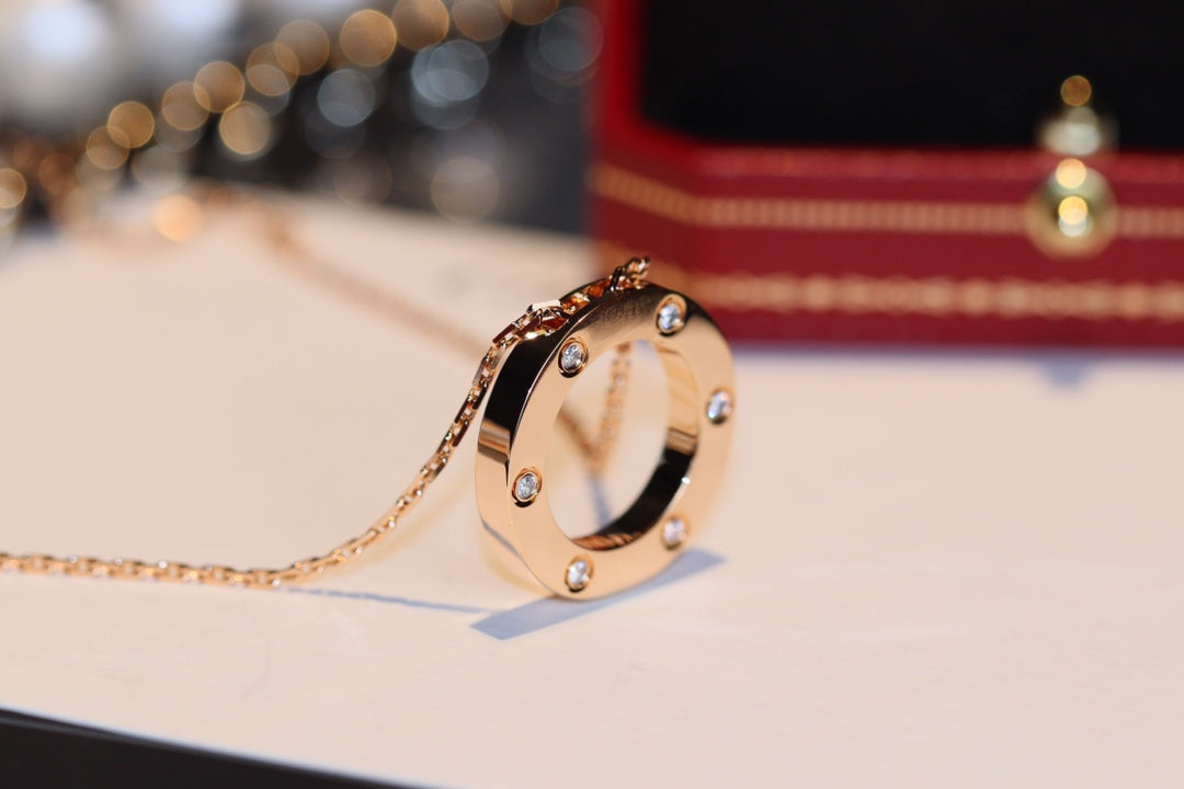 [Liorra]LOVE NECKLACE 16MM 6 DIAMONDS PINK GOLD