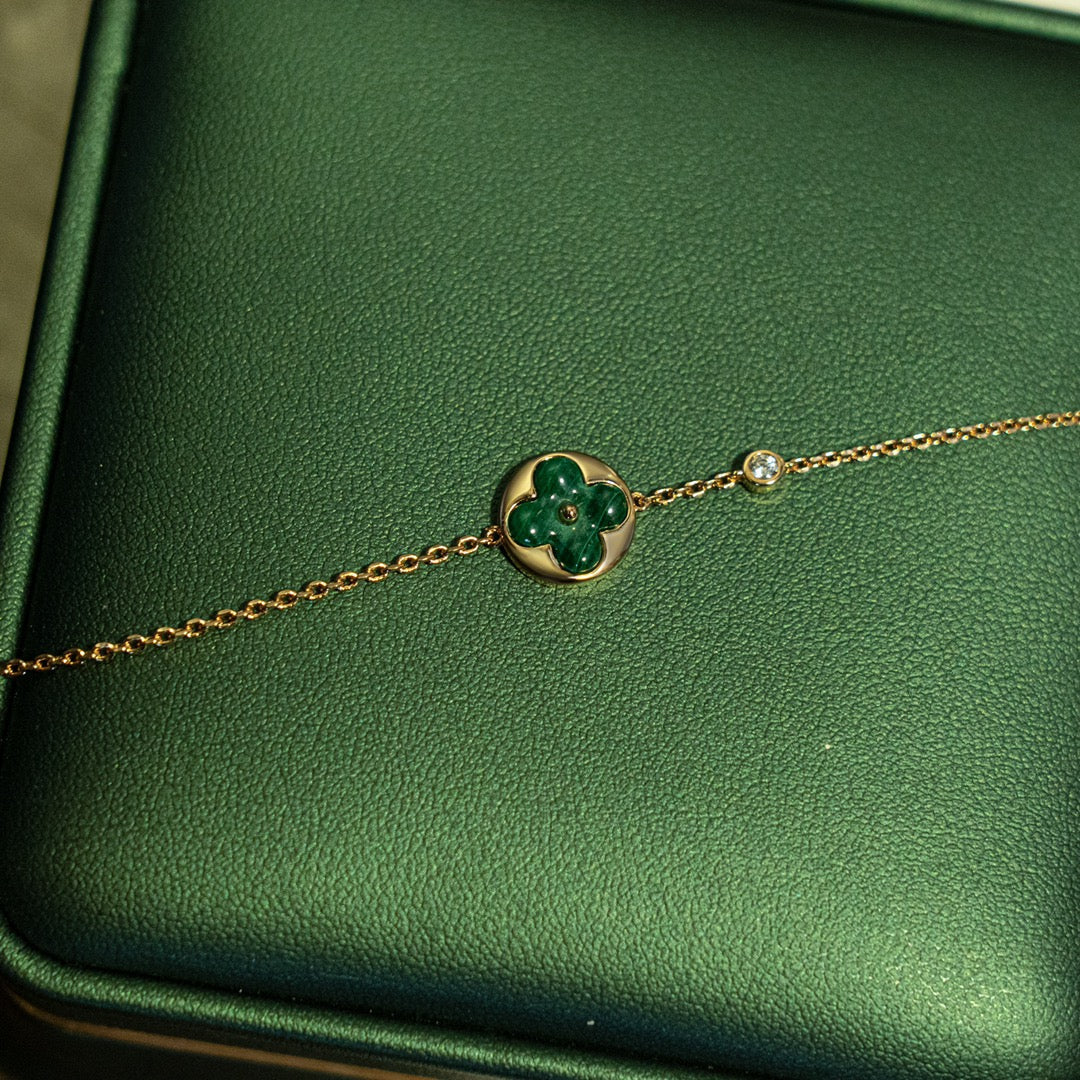 [Liorra]SUN MALACHITE 1 DIAMOND PINK GOLD BRACELET