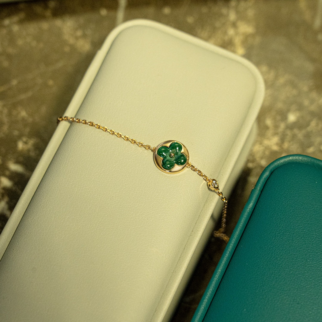 [Liorra]SUN MALACHITE 1 DIAMOND PINK GOLD BRACELET