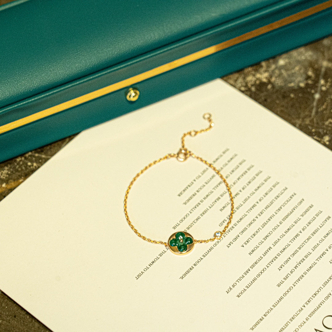 [Liorra]SUN MALACHITE 1 DIAMOND PINK GOLD BRACELET