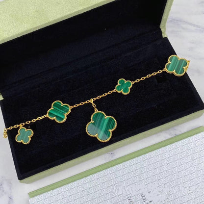 [Liorra]MAGIC CLOVER MALACHITE GOLD BRACELET 5 MOTIFS