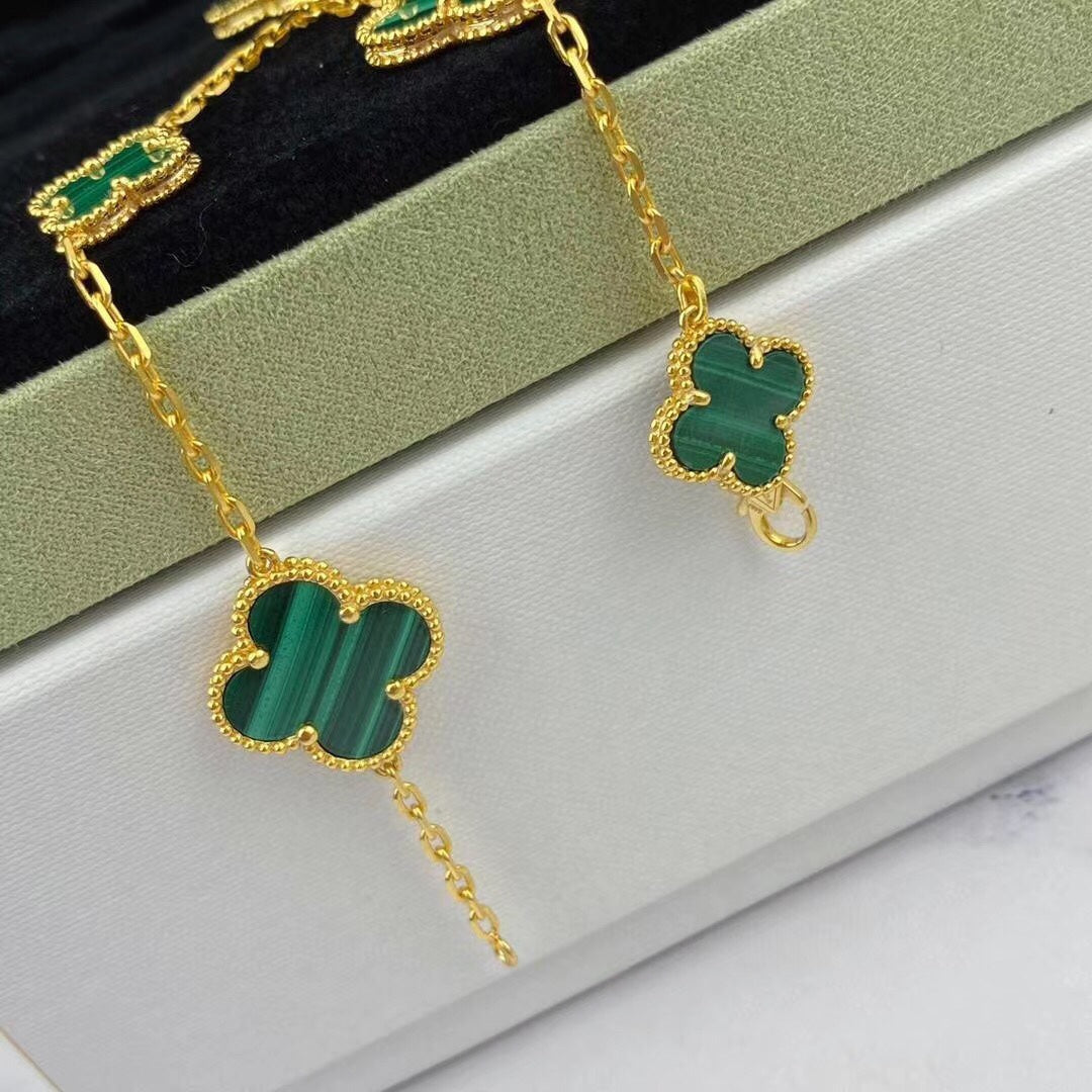 [Liorra]MAGIC CLOVER MALACHITE GOLD BRACELET 5 MOTIFS