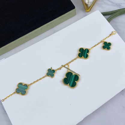 [Liorra]MAGIC CLOVER MALACHITE GOLD BRACELET 5 MOTIFS