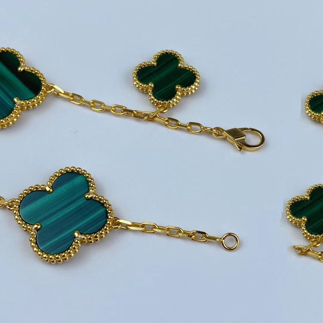 [Liorra]MAGIC CLOVER MALACHITE GOLD BRACELET 5 MOTIFS
