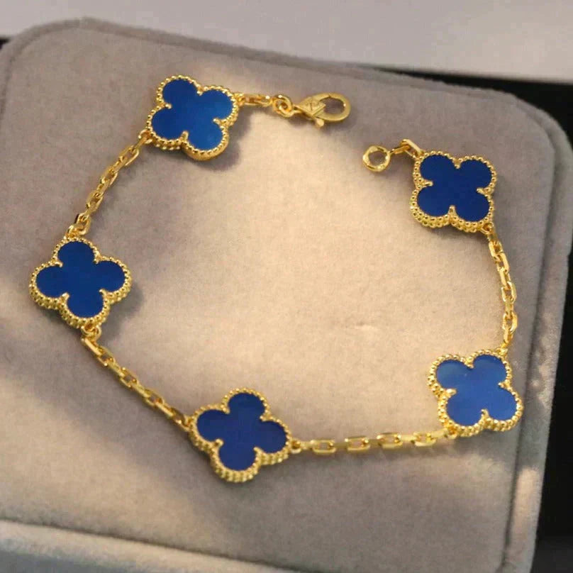 [Liorra] CLOVER 5 MOTIF BLUE AGATE BRACELET COLLECTION