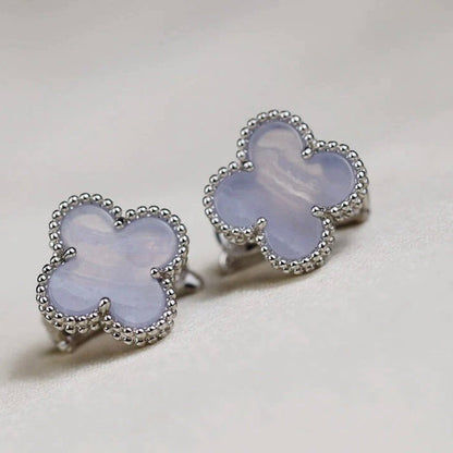 [Liorra]CLOVER MEDIUM 1 MOTIFS  WHITE MOP EARRINGS SILVER