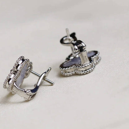 [Liorra]CLOVER MEDIUM 1 MOTIFS  WHITE MOP EARRINGS SILVER
