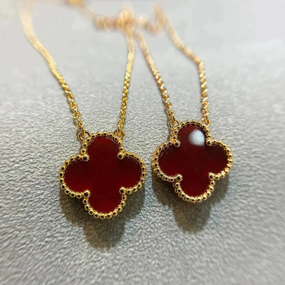 [Liorra]CLOVER 15MM CARNELIAN SINGLE FLOWER NECKLACE