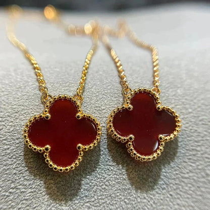 [Liorra]CLOVER 15MM CARNELIAN SINGLE FLOWER NECKLACE