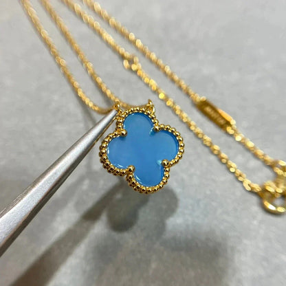[Liorra]CLOVER 15MM BLUE AGATE NECKLACE