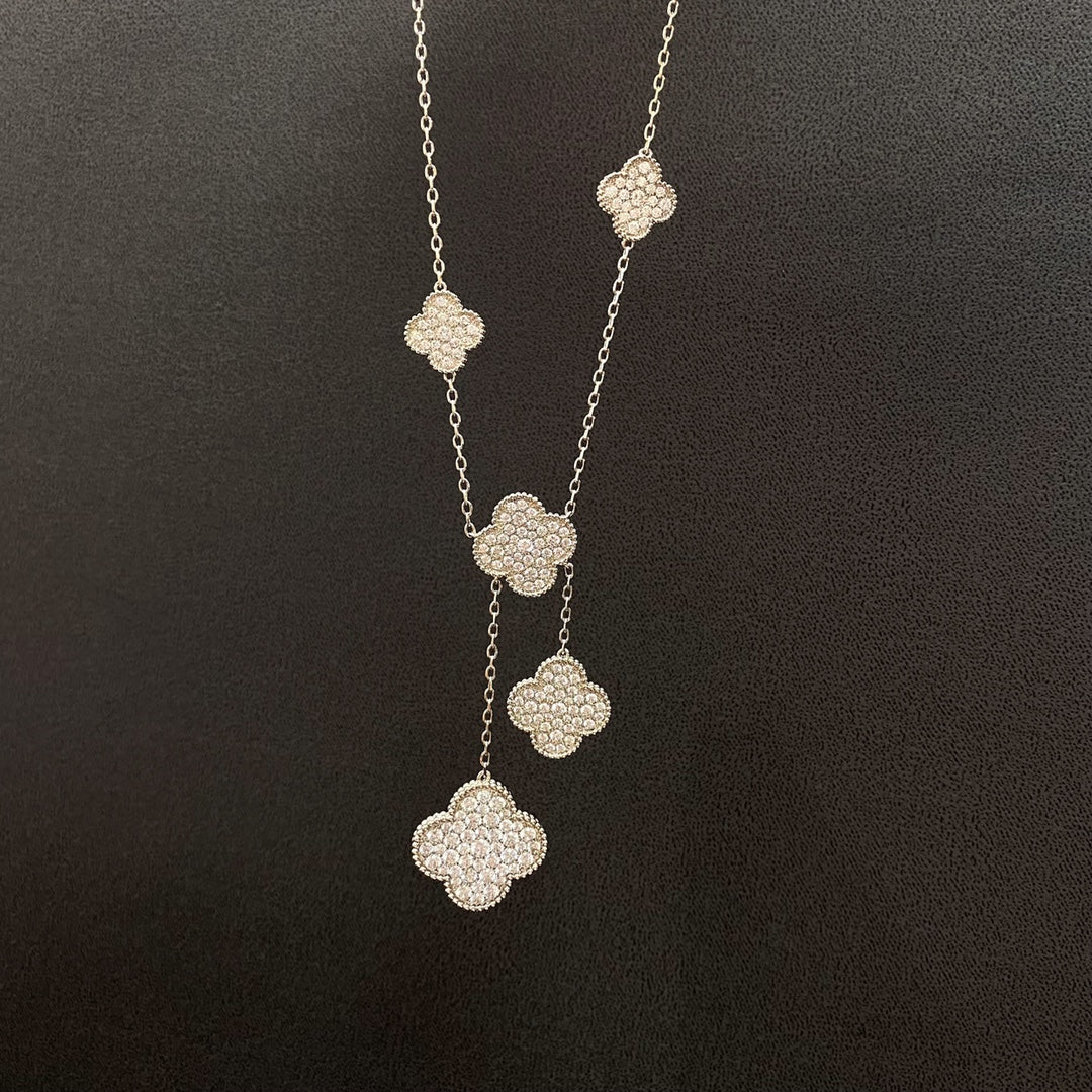 [Liorra]CLOVER 5 MOTIFS SILVER DIAMONDS NECKLACE