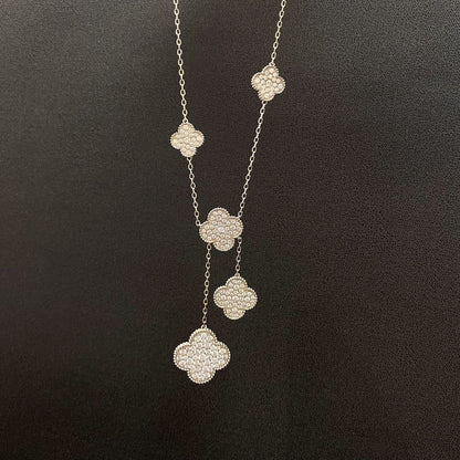 [Liorra]CLOVER 5 MOTIFS SILVER DIAMONDS NECKLACE