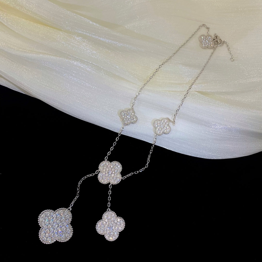 [Liorra]CLOVER 5 MOTIFS SILVER DIAMONDS NECKLACE