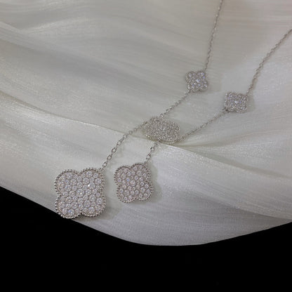 [Liorra]CLOVER 5 MOTIFS SILVER DIAMONDS NECKLACE