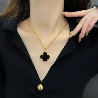 [Liorra]CLOVER 25MM NECKLACE GOLD ONYX