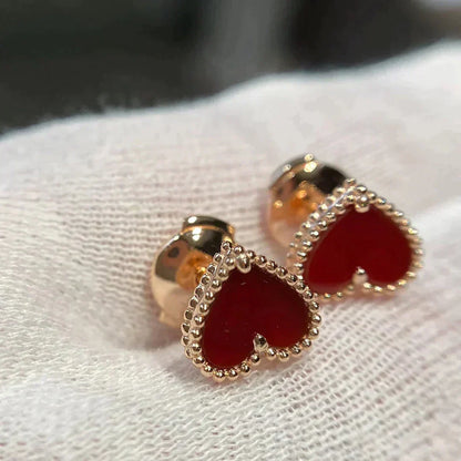[Liorra]HEART CARNELIAN STUD EARRINGS