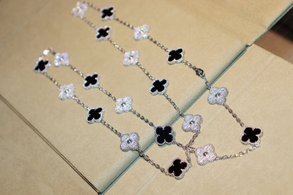 [Liorra]CLOVER 20 MOTIFS ONYX DIAMOND SILVER