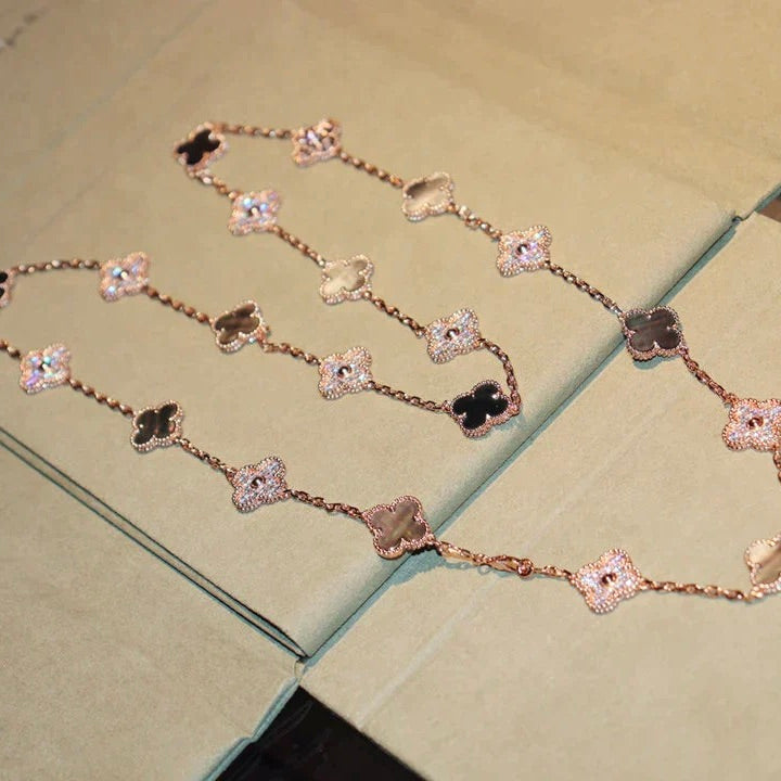 [Liorra]CLOVER 20 MOTIFS DARK MOP DIAMOND  NECKLACE