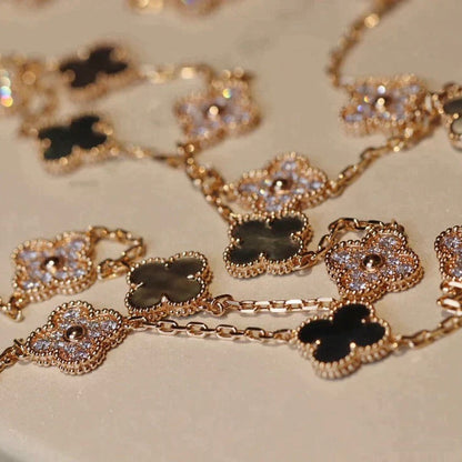 [Liorra]CLOVER 20 MOTIFS DARK MOP DIAMOND  NECKLACE
