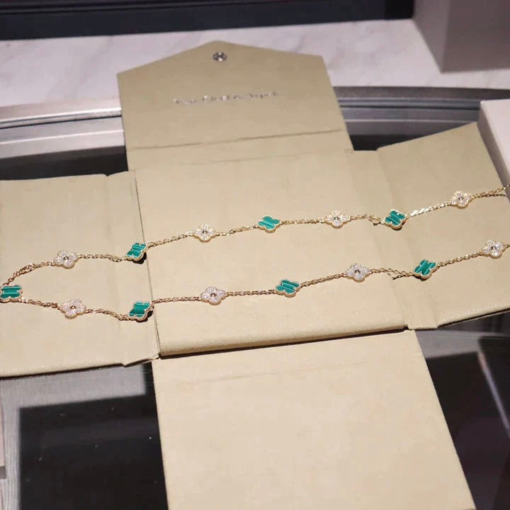 [Liorra]CLOVER 20 MOTIFS MALACHITE DIAMOND NECKLACE