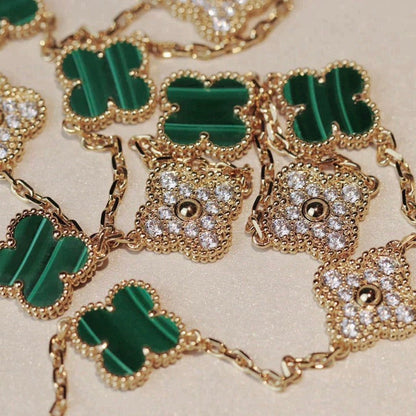 [Liorra]CLOVER 20 MOTIFS MALACHITE DIAMOND NECKLACE