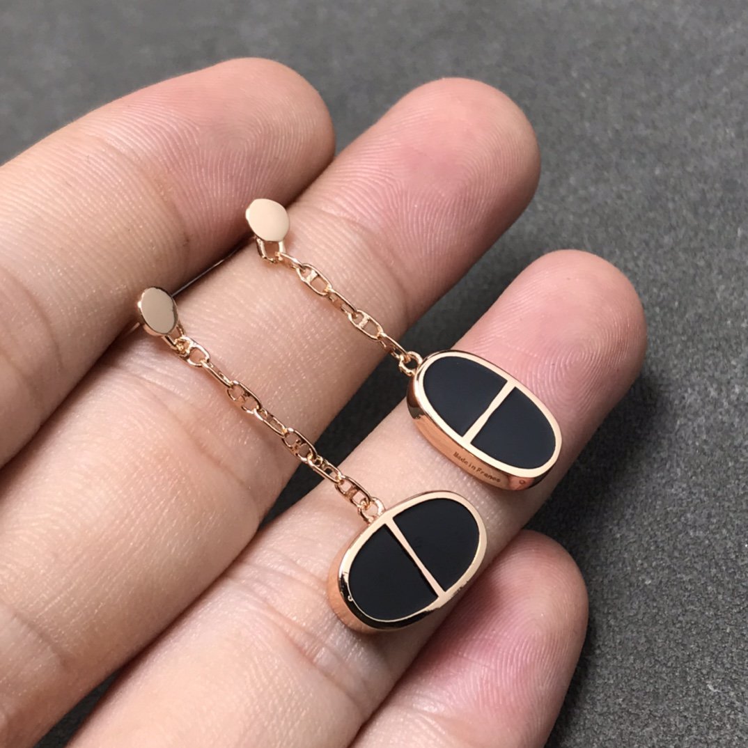 [Liorra]CHAINE VERSO BLACK CERAMIC SILVER EARRINGS