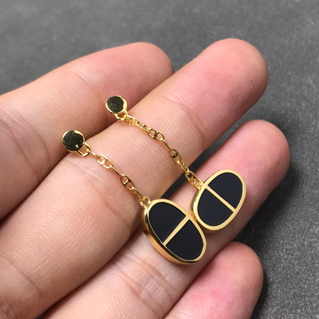 [Liorra]CHAINE VERSO BLACK CERAMIC SILVER EARRINGS