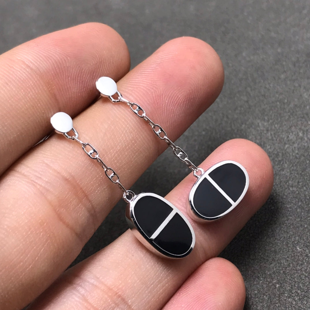 [Liorra]CHAINE VERSO BLACK CERAMIC SILVER EARRINGS