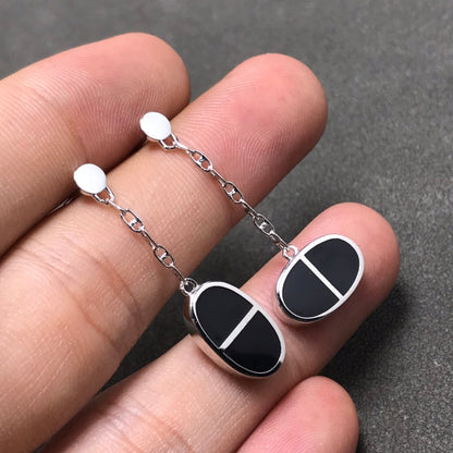 [Liorra]CHAINE VERSO BLACK CERAMIC SILVER EARRINGS