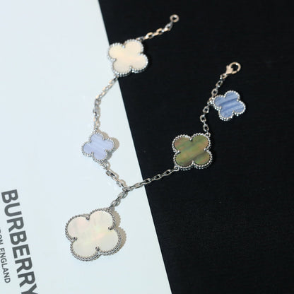[Liorra]CLOVER BRACELET 5 MOTIFS MOP CHALCEDONY SILVER