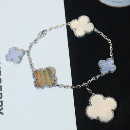 [Liorra]CLOVER BRACELET 5 MOTIFS MOP CHALCEDONY SILVER