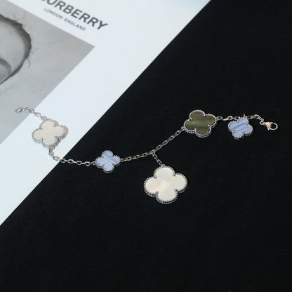 [Liorra]CLOVER BRACELET 5 MOTIFS MOP CHALCEDONY SILVER