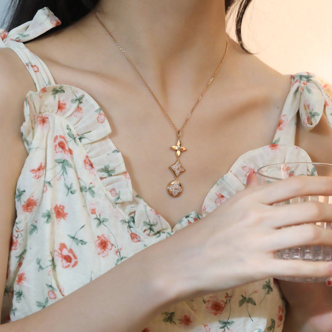 [Liorra]STAR AND SUN DIAMOND PINK GOLD NECKLACE