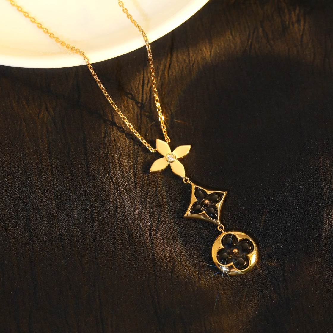 [Liorra]STAR AND SUN ONYX PINK GOLD NECKLACE