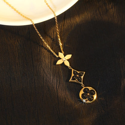 [Liorra]STAR AND SUN ONYX PINK GOLD NECKLACE