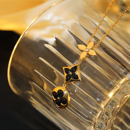 [Liorra]STAR AND SUN ONYX PINK GOLD NECKLACE