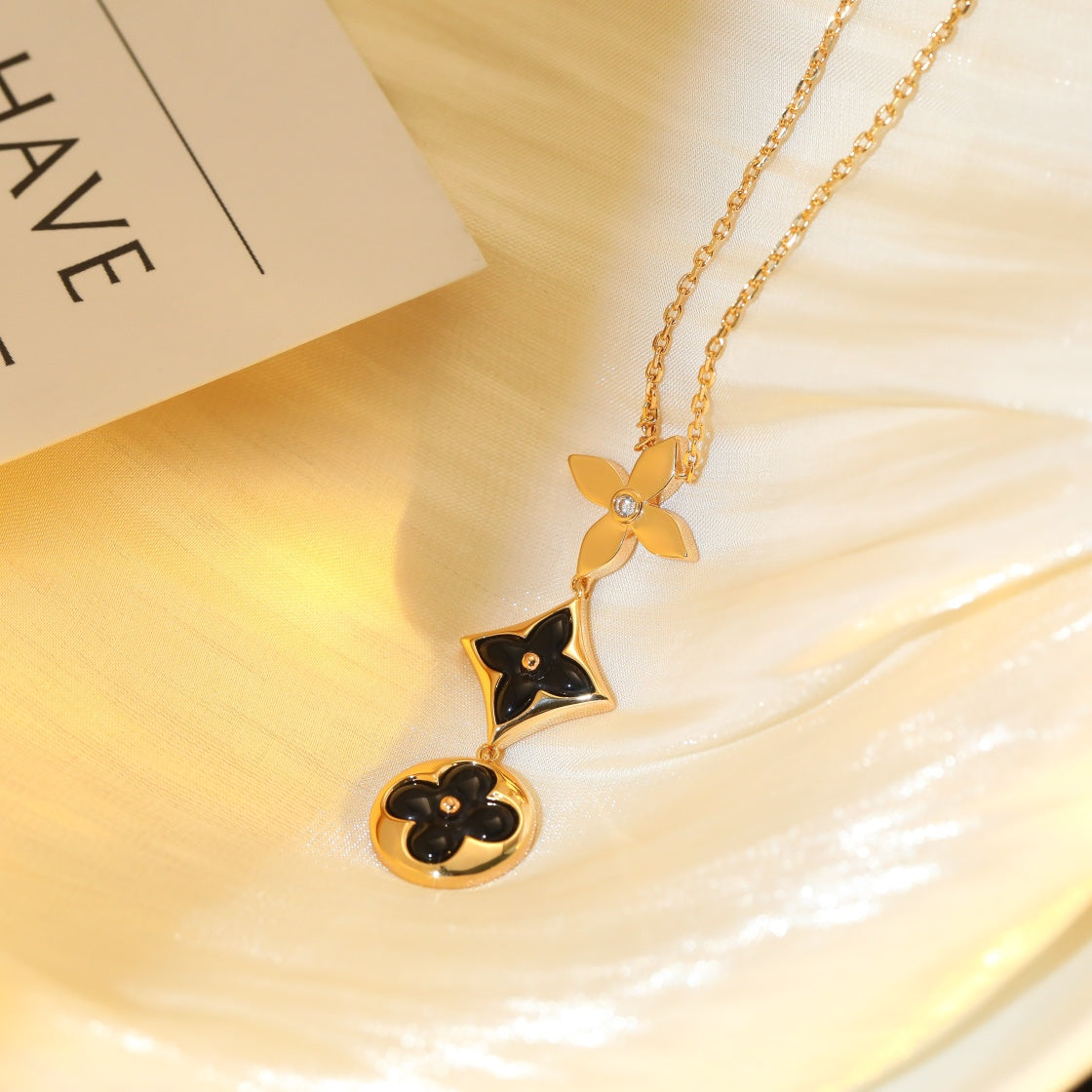 [Liorra]STAR AND SUN ONYX PINK GOLD NECKLACE