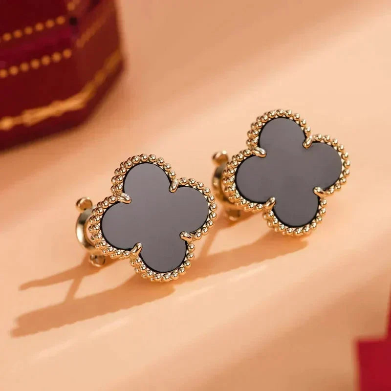[Liorra]CLOVER MEDIUM 1 MOTIFS  ONYX STUD EARRINGS