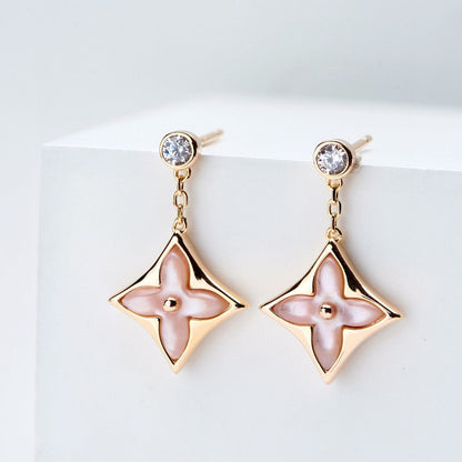 [Liorra]DOUBLE STAR PINK GOLD MOP DROP EARRINGS
