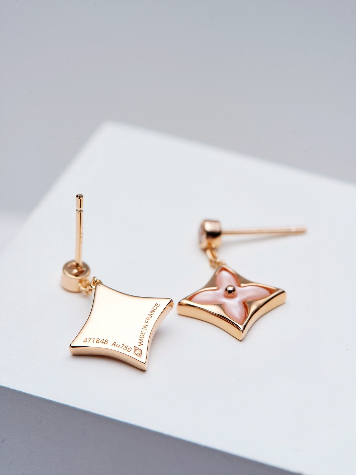 [Liorra]DOUBLE STAR PINK GOLD MOP DROP EARRINGS