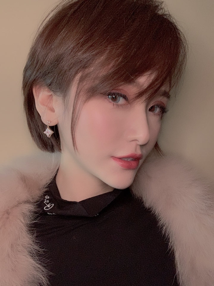 [Liorra]DOUBLE STAR PINK GOLD MOP DROP EARRINGS