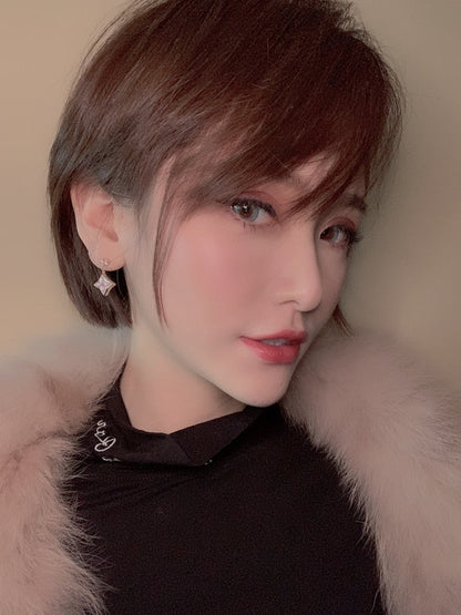 [Liorra]DOUBLE STAR PINK GOLD MOP DROP EARRINGS