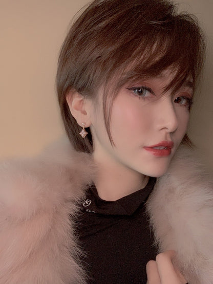 [Liorra]DOUBLE STAR PINK GOLD MOP DROP EARRINGS