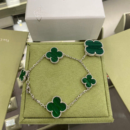 [Liorra]CLOVER 5 MOTIFS SIVLER MALACHITE BRACELET